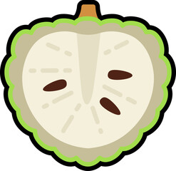 Custard apple cut colorful with black stroke