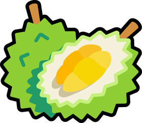Durian with half cut colorful with black stroke