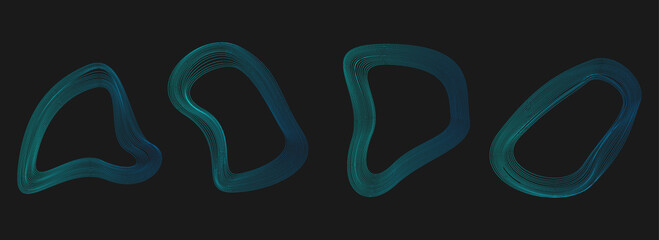 Set of abstract deformed circle banners. Distorted contour. Vector illustration