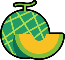 Melon with sliced half cut colorful with black stroke