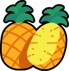 Pineapple with half cut colorful with black stroke
