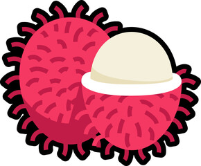 Rambutan with half peeled colorful with black stroke