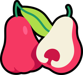 Rose Apple with half cut colorful with black stroke