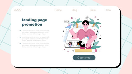 SEO specialist web banner or landing page. Idea of search engine