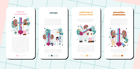 Urologist mobile application banner set. Urinary system examination