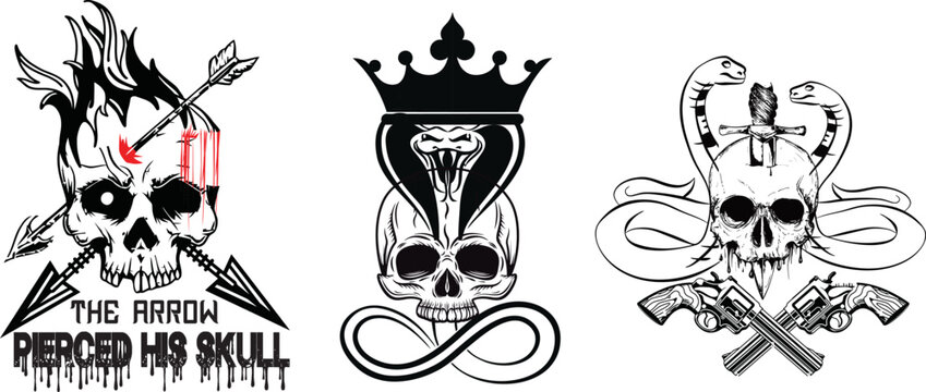 Skull art snake vector images