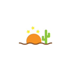 Sunset, cactus and stars simple icons