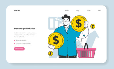 Demand-pull inflation web banner or landing page. Growing up prices