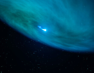 Massive star named Nasty by astronomers at due to its behavior. Star in outer space, blue color. ...