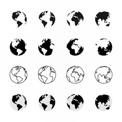 Set of different view of globe. World map illustration