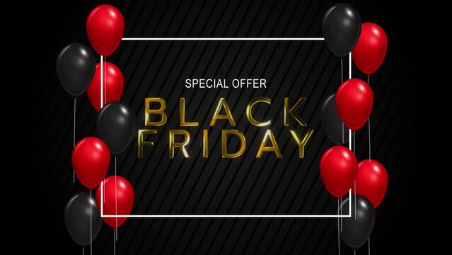Animation Black Friday Sale with balloons and text. 4K Vedio.