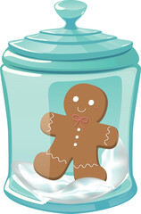 Glass jar with a gingerbread man.Christmas holiday.