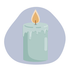 Scented candle with melted wax, isolate element, flat hand drawn vector illustration