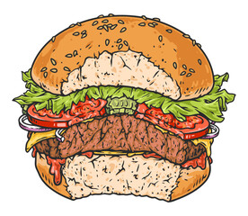Beef burger vintage colorful emblem