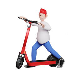 3d render of a person in readiness to ride an e-scooter