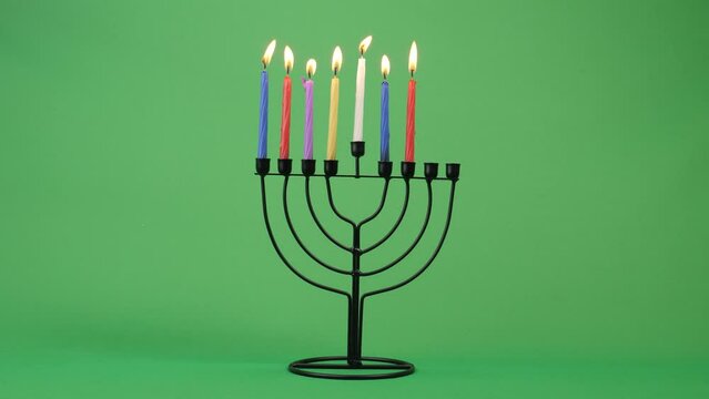 Hanukkah menorah sixth night candle 4k 10bit greenscreen 6