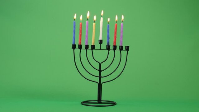 Hanukkah menorah seventh night candle 4k 10bit greenscreen 7