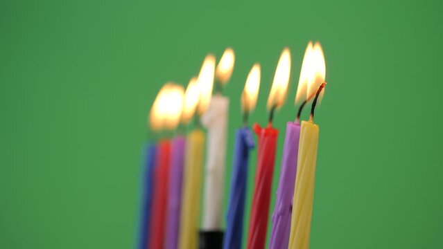 Hanukkah menorah last holiday night candle 4k 10bit greenscreen 8 full closeup