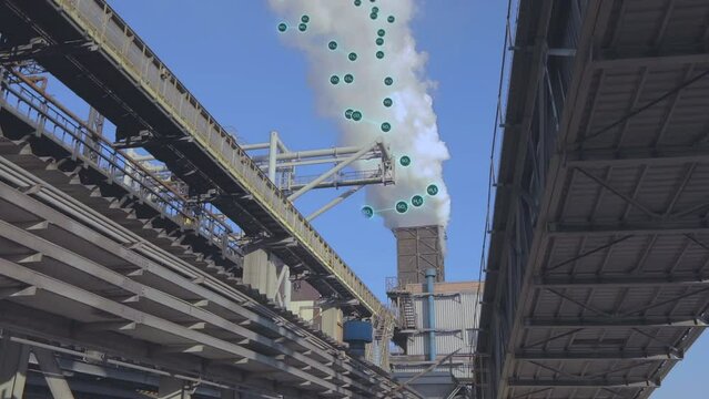 Environmental pollution visualization. Emission of solid substances into the atmosphere. White smoke from the factory chimney, visualization of the release of hazardous components