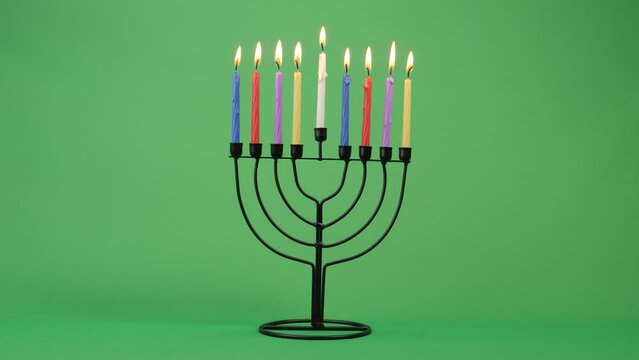 Hanukkah menorah last holiday night candle 4k 10bit greenscreen 8