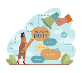 Motivation concept. Motivated person setting and achieving a goal.