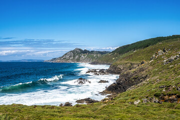 View of the Galician Coast known as the Vela coast near Pontevedra, Galicia, Spain
