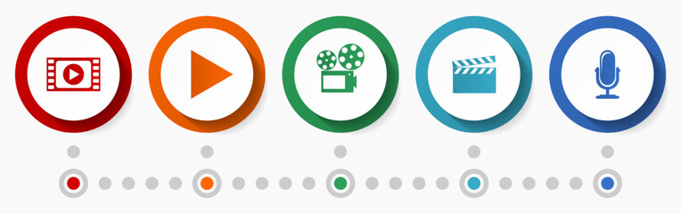 Video concept vector icon set, flat design web buttons,  movie and cinema infographic template