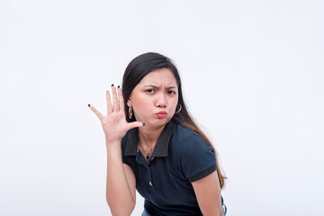 A young woman in disbelief and doubt while listening in to some wild and unsubstantiated rumors....