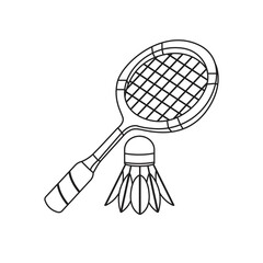 Badminton racket and shuttlecock line icon vector