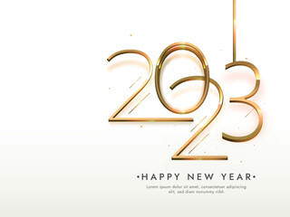 Happy new year 2023 golden text design with abstract