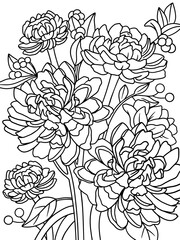 Bouquet of flowers peonies. Children coloring book.