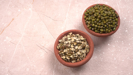 Green Mung Beans Also Know as Mung Dal, Vigna Radiata, Green Beans or Moong Dal isolated on White Background