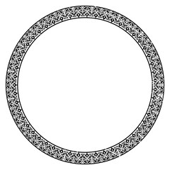 Round decorative pattern for the design of frames and banners. Texture chain in a round frame. The outline of the circle's border clings to a black-and-white silhouette highlighted in the background.