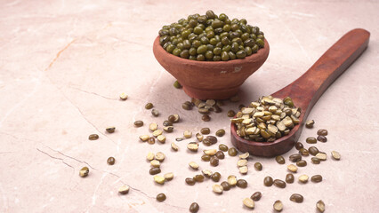 Green Mung Beans Also Know as Mung Dal, Vigna Radiata, Green Beans or Moong Dal isolated on White Background