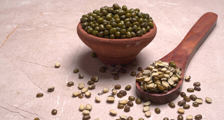 Green Mung Beans Also Know as Mung Dal, Vigna Radiata, Green Beans or Moong Dal isolated on White Background