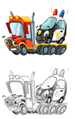 funny cartoon tow truck driver with other car