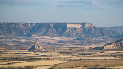 Morning landscape of the Bardenas Reales desert in Navarra, Spain.