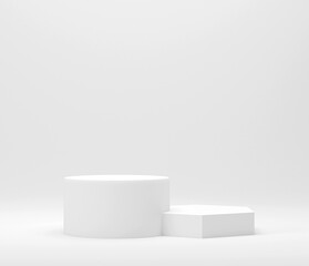 Step podiums on white background. Abstract minimal scene with geometrical. Modern pedestal show cosmetic products presentation. Mock up design empty space. studio platform template. 3d render..