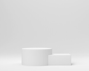 3d render step podiums on white background. Abstract minimal scene with geometrical. Modern pedestal show cosmetic products presentation. Mock up design empty space. studio platform template. ..