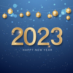 Obraz na płótnie Canvas 2023 Happy New Year Background golden color Design. Greeting Card, Banner, Poster. Vector Illustration.