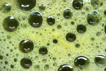Frothy Surface of Whished Hot Japanese Matcha Green Tea