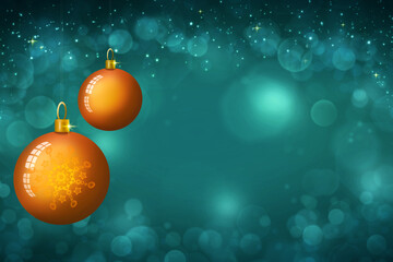 Golden Christmas ball isolated on green background.