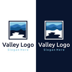 Obraz na płótnie Canvas Logos of rivers, creeks, riverbanks and streams. River logo with combination of mountains and farmland with concept design vector illustration template.