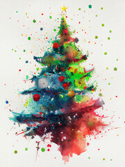 Christmas tree. Watercolor painting of a christmas tree
