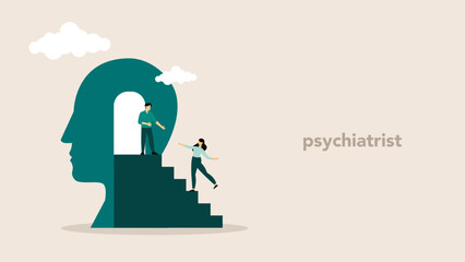 Mental hygiene and self development illustration set. Characters with healthy mentality relaxing, self-learning and easily solving problems. Psychotherapy concept. Vector illustration.