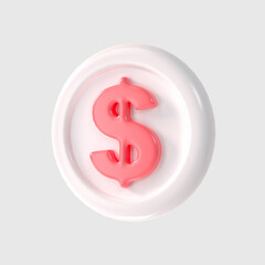 U.S dollar coin on isolated background. Cartoon Coin icon. 3d render illustration