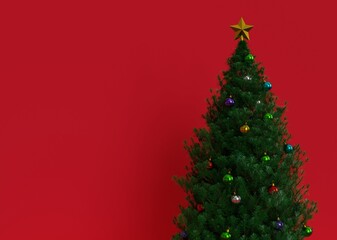 red backgroun and christmas tree
