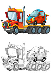 funny cartoon tow truck driver with other car