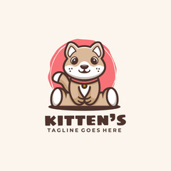 Mascot Cartoon Character Funny Kitten Logo Design Vector Illustration Template Idea