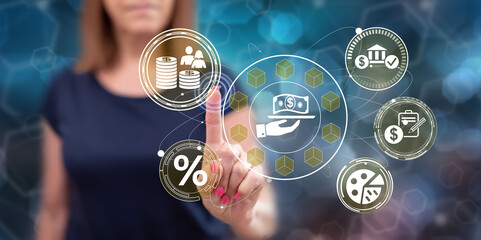 Fototapeta premium Woman touching a personal loan concept